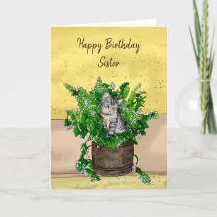 Carte Gray Kitten assis dans un pot de navet Anniversair