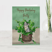 Carte Gray Kitten assis dans un pot de navet Anniversair (Devant)