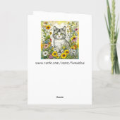Carte Gray Kitty Chat assis en Fleurs Anniversaire (Dos)