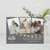 Carte Gray Minimalist Hello New Year Photo Collage (Debout devant)