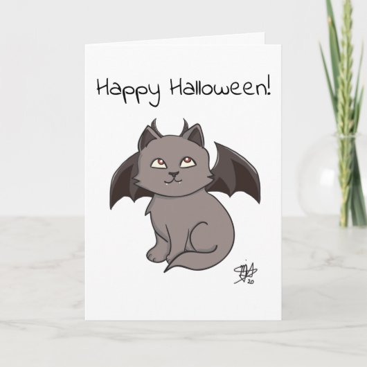 Carte Gray Mischievous Vampire chat Halloween heureux (Devant)