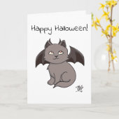 Carte Gray Mischievous Vampire chat Halloween heureux (Fleur jaune)