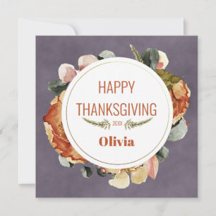 Carte Grayish Purple Fall Floral "Happy Holiday" Custom