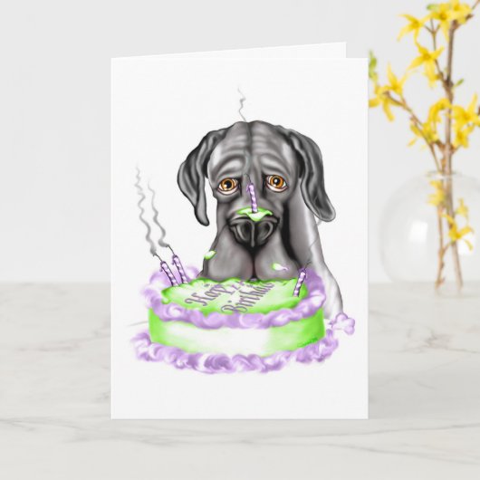 Carte Great Dane Black UC gâteau d'anniversaire (Fleur jaune)