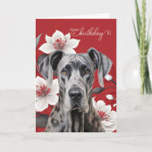 Carte Great Dane Dog Birthday White Lilies on Red (Devant)