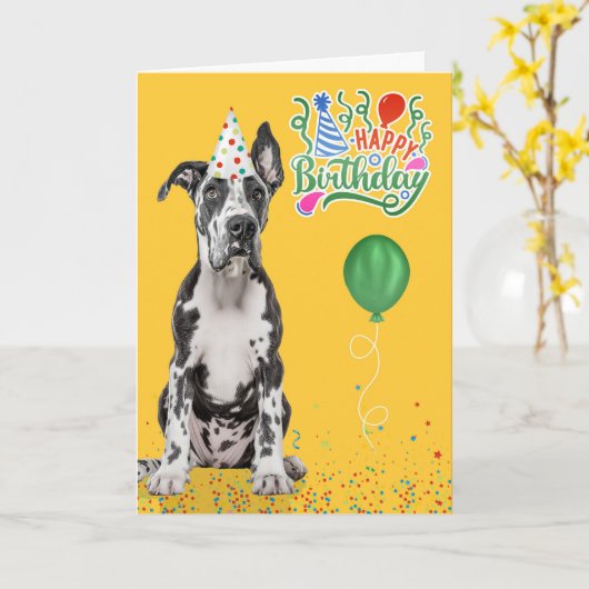 Carte Great Dane Dog Party Hat Yellow Birthday (Fleur jaune)