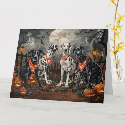 Carte Great Dane Halloween Éffrayant (Fleur jaune)