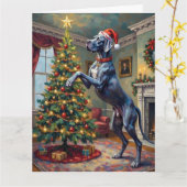 Carte Great Dane Helping Decorate Christmas Star Hat (Fleur jaune)
