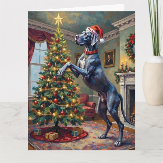 Carte Great Dane Helping Decorate Christmas Star Hat (Devant)