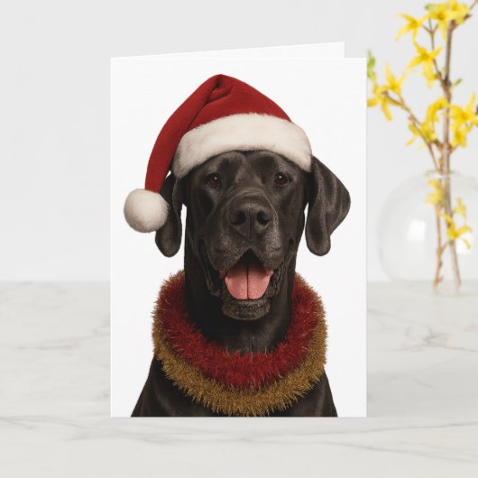Carte Great Dane in a Santa hat Christmas card (Fleur jaune)