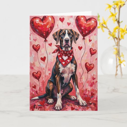 Carte Great Dane Valentine’s Day Dog with Hearts Red (Fleur jaune)