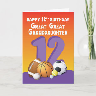 Carte Great Grand-fille 12e anniversaire Sport Ball