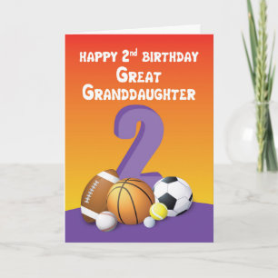 Carte Great Grand-fille 2e anniversaire Sports Balls
