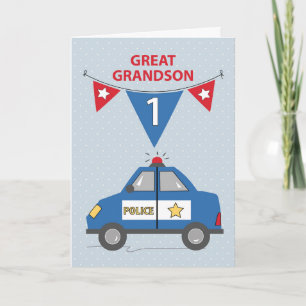 Carte Great Grand-fils 1er anniversaire Blue Police Car