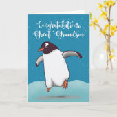 Carte Great Grand-fils Félicitations Penguin Jumping Joy (Fleur jaune)