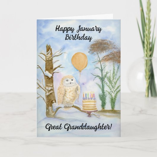 Carte Great Granddaughte Happy January Birthday Owl Cake (Devant)