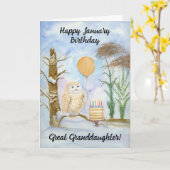 Carte Great Granddaughte Happy January Birthday Owl Cake (Fleur jaune)