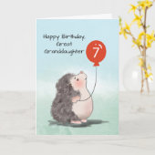 Carte Great Grandgirl 7e anniversaire mignon Hérisson (Fleur jaune)