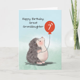 Carte Great Grandgirl 7e anniversaire mignon Hérisson