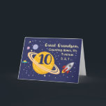 Carte Great Grandson 10th Birthday Planets, Espace extra<br><div class="desc">Tourner à 10 ans est hors de ce monde,  surtout quand c'est ton arrière petit-fils ! Bateau à fusée,  planètes et étoiles remplissent à l'avant de la carte avec le message que vous comptez pour dire Joyeux Anniversaire!</div>