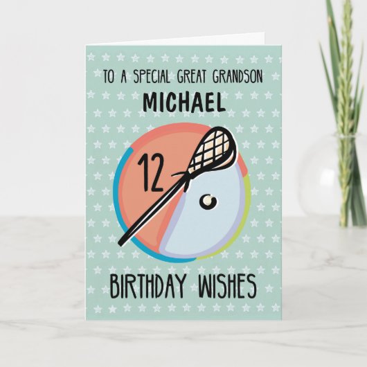 Carte Great Grandson 12e anniversaire Lacrosse Sport Per (Devant)