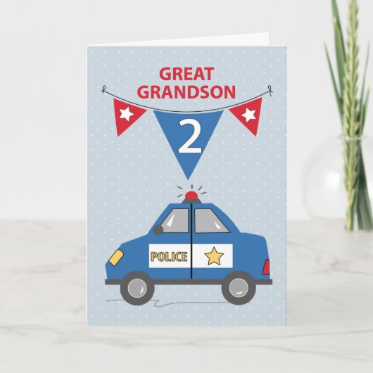 Carte Great Grandson 2e anniversaire Blue Police Car (Devant)