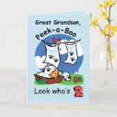 Carte Great Grandson, 2e anniversaire, Peek-a-Boo Kitten (Fleur jaune)