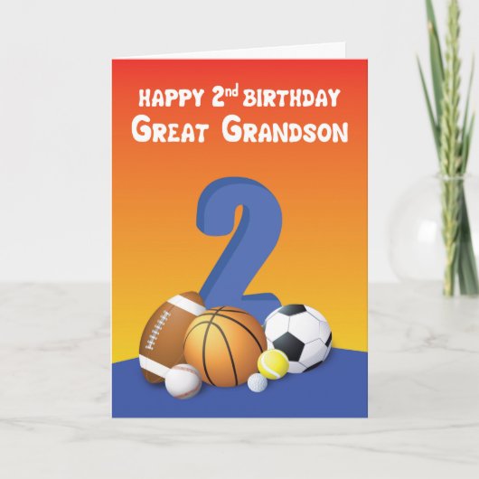 Carte Great Grandson 2e anniversaire Sports Balls (Devant)