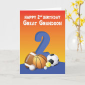 Carte Great Grandson 2e anniversaire Sports Balls (Fleur jaune)