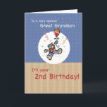 Carte Great Grandson 2e Teddy Bear Balloon Anniversaire<br><div class="desc">Des confettis verts,  bleus,  jaunes et oranges tombent sur un ours en peluche avec un ballon prêt à embrasser votre Grand-Petit-fils pour son 2e anniversaire. Un design merveilleux pour un petit garçon.</div>