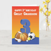 Carte Great Grandson 3e anniversaire Sports Balls (Fleur jaune)