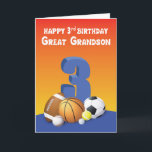 Carte Great Grandson 3e anniversaire Sports Balls<br><div class="desc">Tirez un salut en trois points pour votre arrière-petit-fils amoureux du basket quand il fête son 3e anniversaire. Tout ce que vous avez à faire est de lui donner cette carte avec un basket-ball au centre de l'avant.</div>