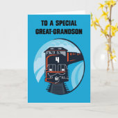 Carte Great Grandson 4e anniversaire Train bleu (Fleur jaune)