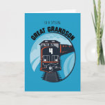 Carte Great Grandson 4th Birthday Train, Little Boy, Blu<br><div class="desc">Une grande carte pour un grand-fils. Votre petit garçon adorera recevoir ce train avec un grand numéro quatre pour son 4e anniversaire. Une carte très appropriée pour un garçon avec une jolie illustration sur un arrière - plan bleu qui va lui mettre un sourire sur le visage.</div>