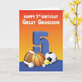 Carte Great Grandson 5e anniversaire Sports Balls (Fleur jaune)