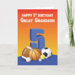 Carte Great Grandson 5e anniversaire Sports Balls<br><div class="desc">Dunk le salut d'anniversaire parfait pour votre arrière-petit-fils fanatique de basket avec cette carte qui a un assortiment de boules sur le devant. Plus important encore,  le basket-ball est en plein centre d'entre eux. Cette carte fera sûrement son temps.</div>