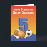 Carte Great Grandson 5e anniversaire Sports Balls<br><div class="desc">Dunk le salut d'anniversaire parfait pour votre arrière-petit-fils fanatique de basket avec cette carte qui a un assortiment de boules sur le devant. Plus important encore,  le basket-ball est en plein centre d'entre eux. Cette carte fera sûrement son temps.</div>