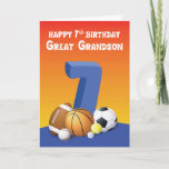 Carte Great Grandson 7e anniversaire Sports Balls<br><div class="desc">Rejoignez votre arrière petit-fils pour la célébration de son 7ème anniversaire. S'il aime jouer avec n'importe quel genre de boules,  cette carte est juste pour lui. Le drôle de message intérieur va aussi mettre un sourire sur son beau visage pour sûr.</div>