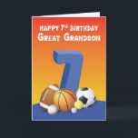 Carte Great Grandson 7e anniversaire Sports Balls<br><div class="desc">Rejoignez votre arrière petit-fils pour la célébration de son 7ème anniversaire. S'il aime jouer avec n'importe quel genre de boules,  cette carte est juste pour lui. Le drôle de message intérieur va aussi mettre un sourire sur son beau visage pour sûr.</div>
