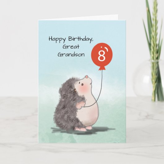Carte Great Grandson 8e anniversaire mignon Hedgehog Bal (Devant)