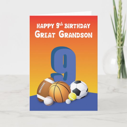 Carte Great Grandson 9e anniversaire Sports Balls (Devant)