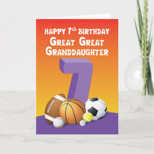 Carte Great Great Grand-fille 7e anniversaire Sports Bal