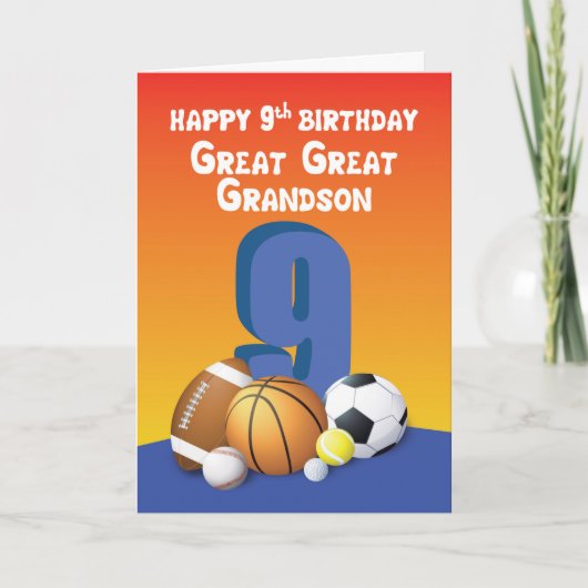 Carte Great Great Grand-petit-fils 9e Anniversaire Sport (Devant)