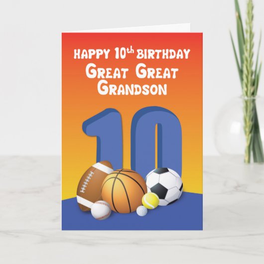 Carte Great Great Grand-petit son 10e anniversaire Sport (Devant)
