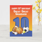 Carte Great Great Grand-petit son 10e anniversaire Sport (Fleur jaune)