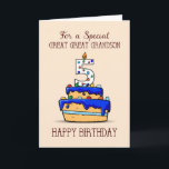 Carte Great Great Grandson 5e anniversaire, Sweet Blue C<br><div class="desc">Cerise bleue douce,  bonbons colorés et un grand nombre de 5 bougies surplombent ce gâteau destiné à la célébration du 5e anniversaire de votre arrière-petit-fils. Rendez la journée plus spéciale pour lui avec cette carte qui apporte des salutations spéciales sur sa journée spéciale.</div>