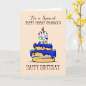 Carte Great Great Grandson 9e anniversaire, gâteau bleu (Fleur jaune)