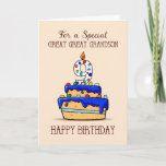 Carte Great Great Grandson 9e anniversaire, gâteau bleu<br><div class="desc">Il ne reste que quelques jours avant que votre petit-fils précieux n’ait neuf ans. Envoyez-lui des salutations spéciales ce jour-là et apportez-lui de bons voeux avec cette carte. Un gâteau sucré avec beaucoup de bonbons colorés est à l'avant de celui-ci.</div>