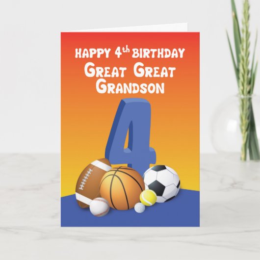 Carte Great Great Great Grand-fils 4e anniversaire des b (Devant)