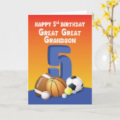 Carte Great Great Great Grand-fils 5e Anniversaire Sport (Fleur jaune)